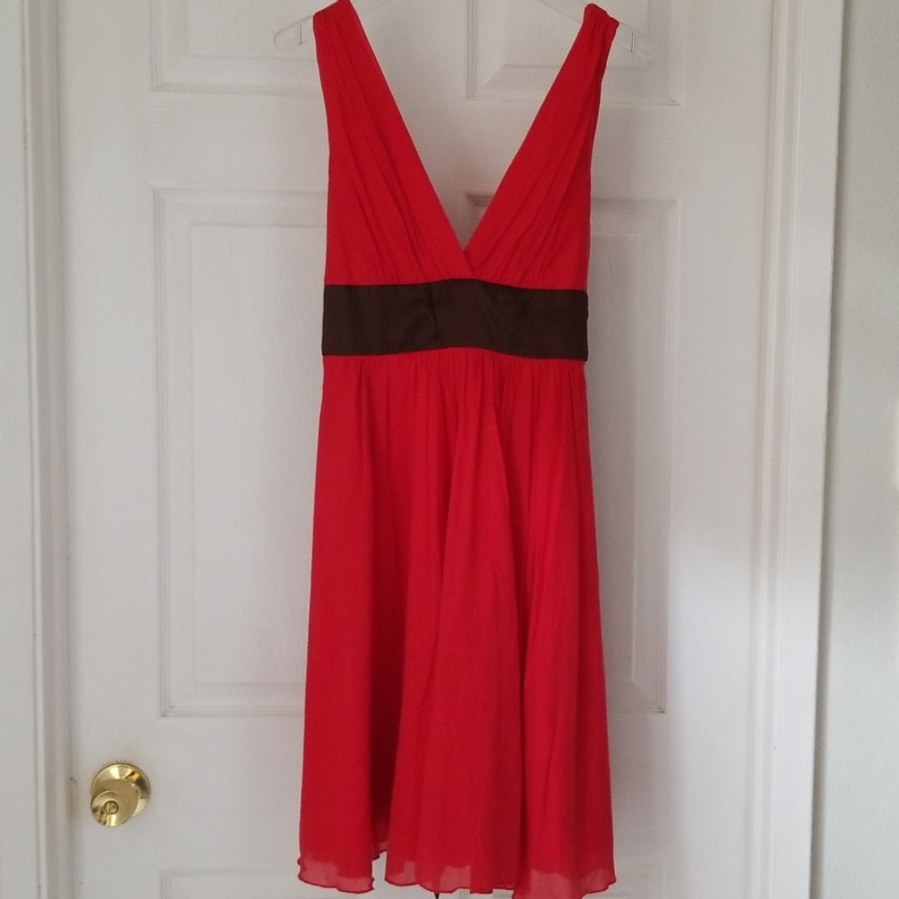 Deep Orange Cocktail Dress with Brown Satin tie